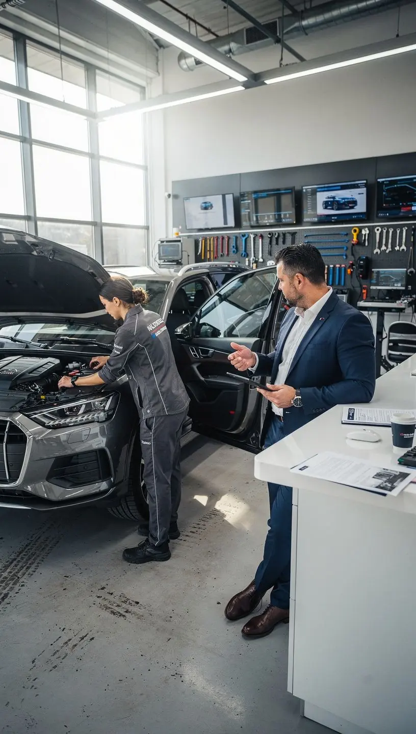 Interior view of a state-of-the-art Los Angeles boutique service center specialized in European cars.